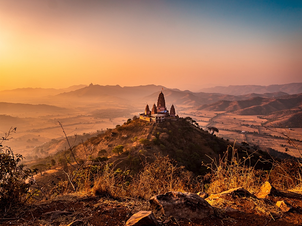 Golden sunset view from Jyotiba hilltop over the Deccan plateau