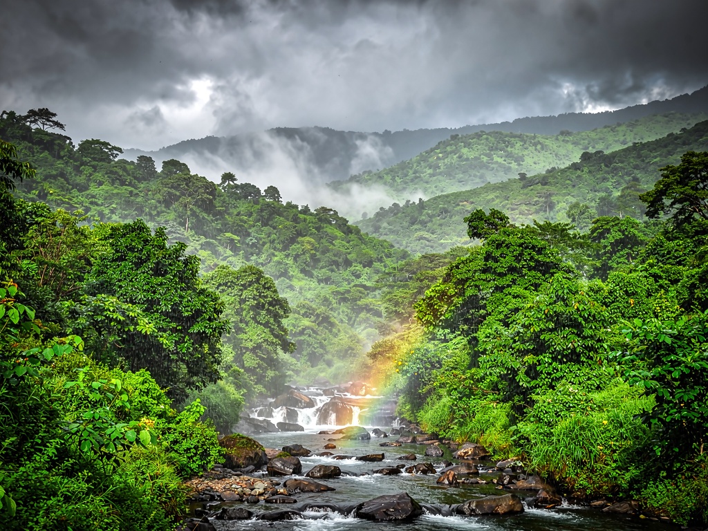 A lush green monsoon valley in the Western Ghats near Kolhapur