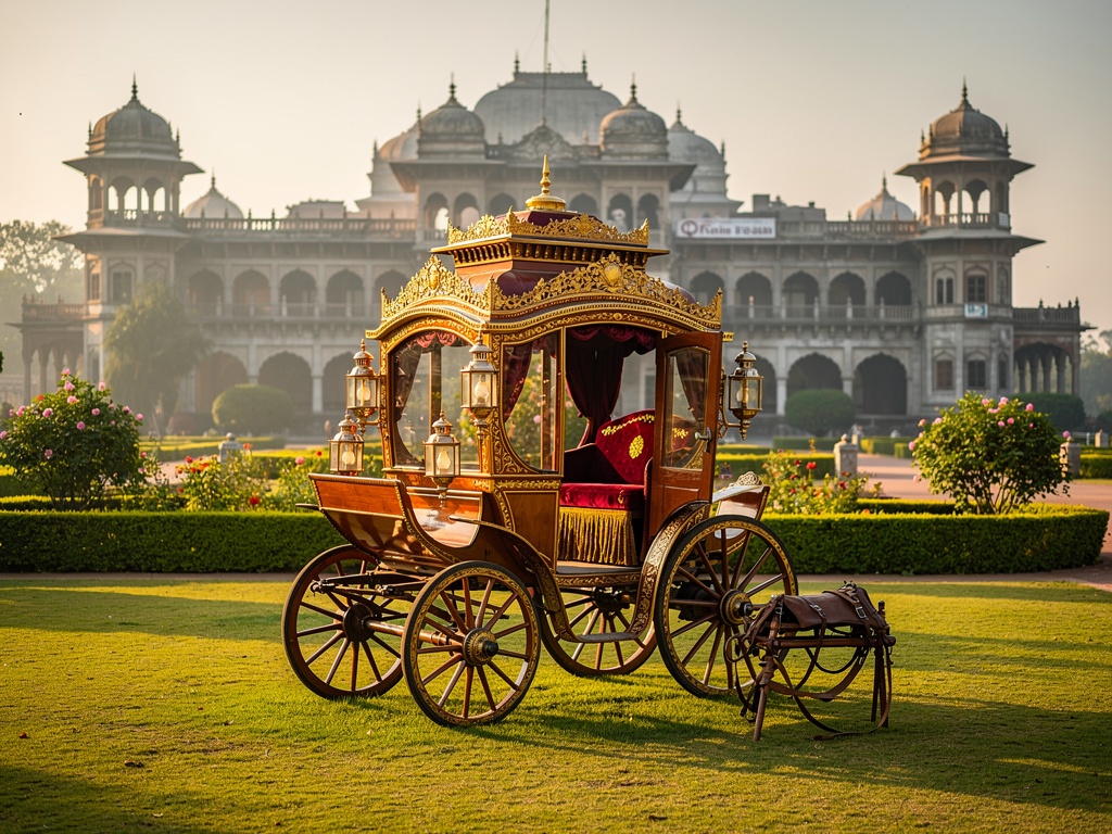 A vintage royal carriage on the lawn of the New Palace